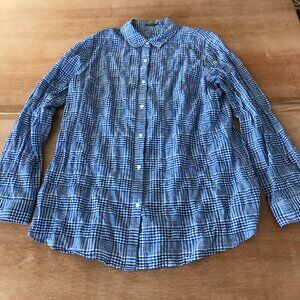 J. Mclaughlin Top Women XL Blue Plaid Button Up Long Sleeve Collared Stretch